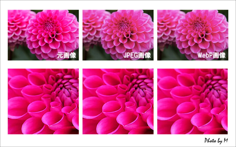元画像、JPEG画像、WEBP画像のfileサイズの比較画像説明